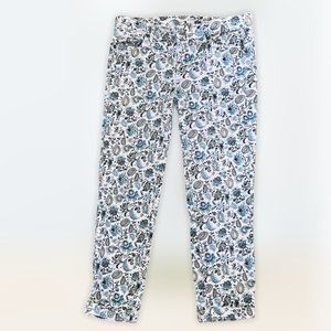 Loft Light Grey Blue Floral Straight Leg Size 6